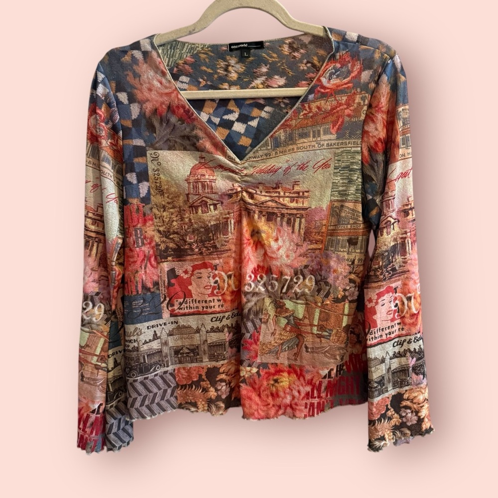 One World Novelty Artistic Print Hippie Long Sleeve Top